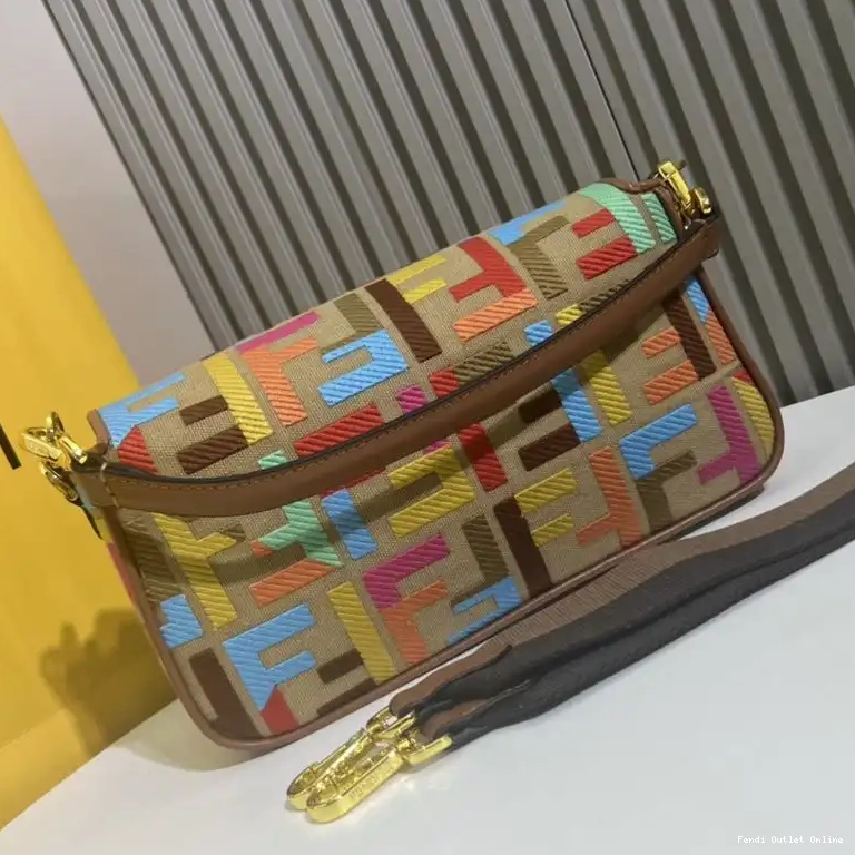 Affordable Fendi Baguette Medium In FF Canvas Motif Multi Beige Bag 0519